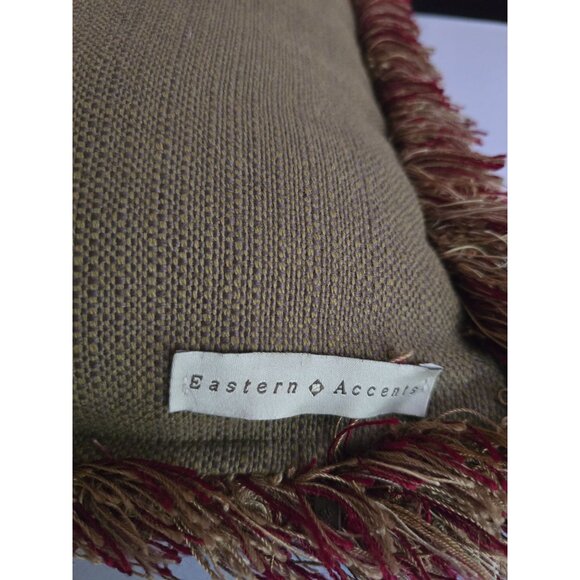 Eastern Accents Luxury Decorative Throw Pillow 24" Square Gold & Red Fringe - Picture 4 of 5